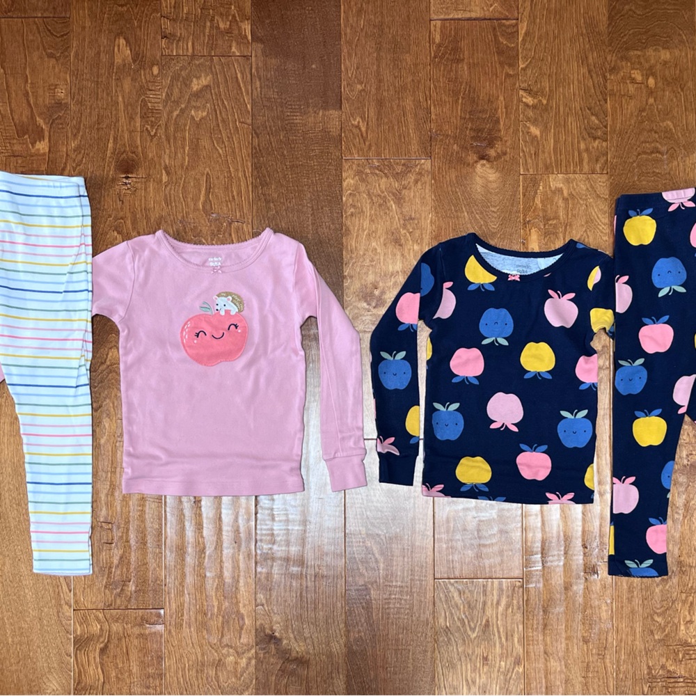 Toddler Girls Carters Long-Sleeve Pajamas - 5T - 2 included! - Hedgehog + Apples